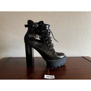 Fashion Nova Club Boots Women's Black 8.5 Goth Lug Sole Chunky Ultra High Vegan